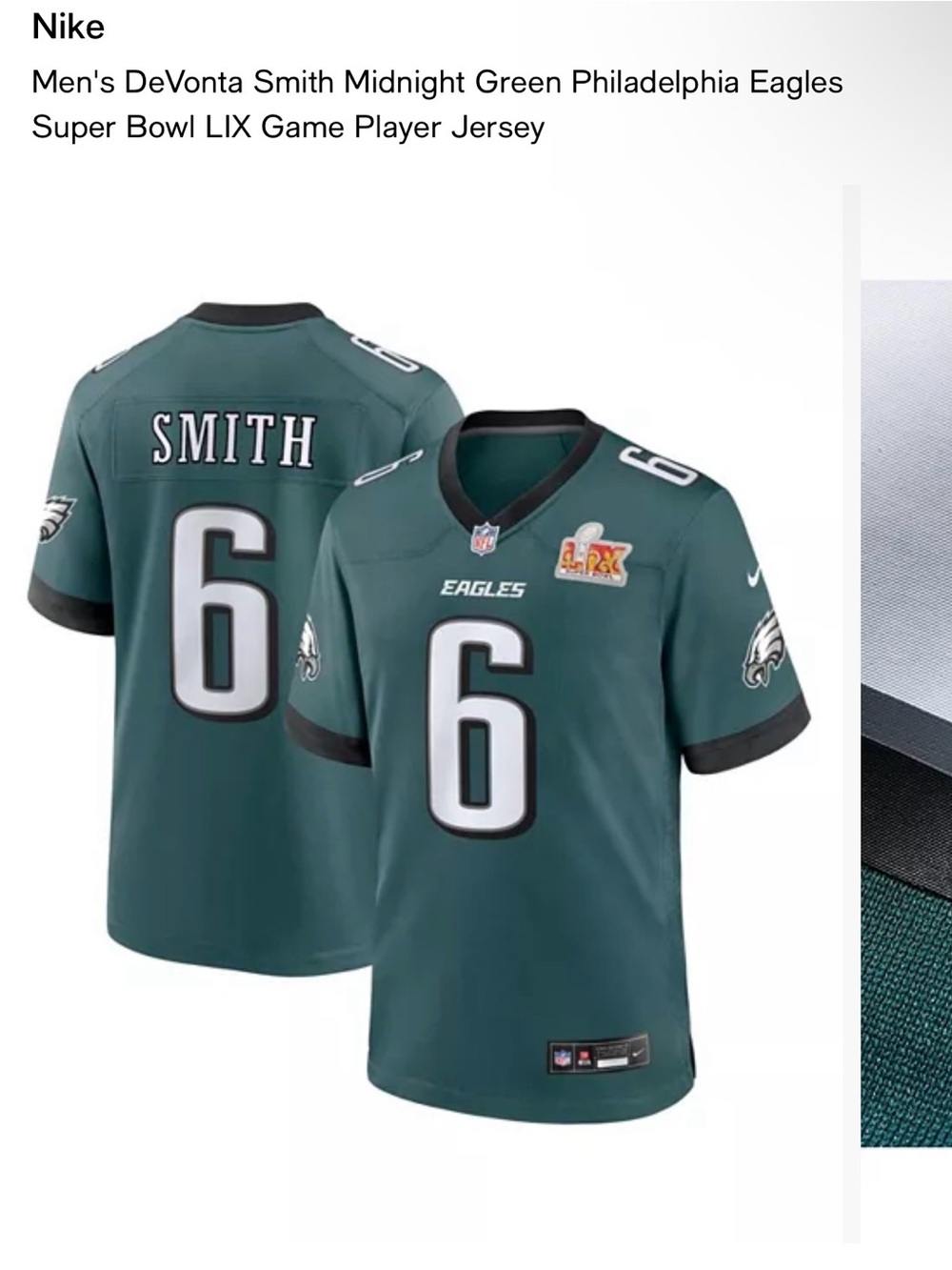 Nike Men's DeVonta Smith Midnight Green Philadelphia Eagles #6 Jersey